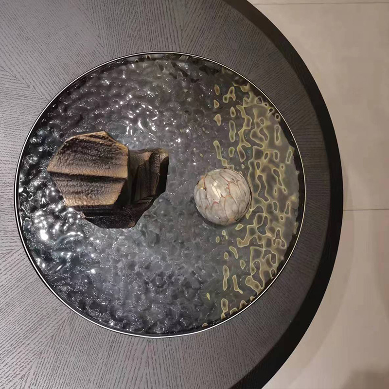Modern Oval Coffee Table – Sleek Natural Stone and Stainless Steel Design