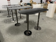 Modern Oval Bar Counter – Sleek Stone and Steel Design for Elegance