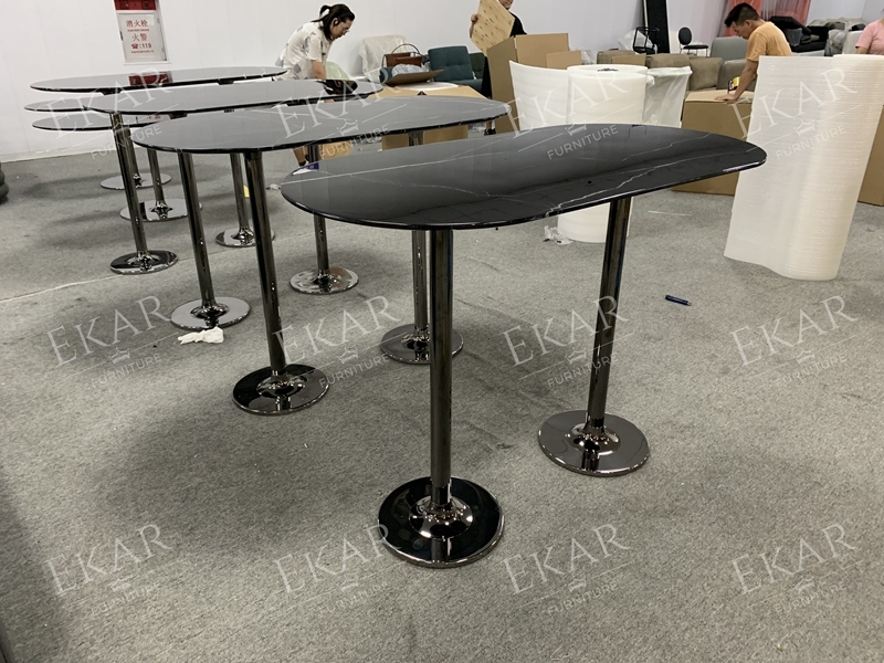 Modern Oval Bar Counter – Sleek Stone and Steel Design for Elegance