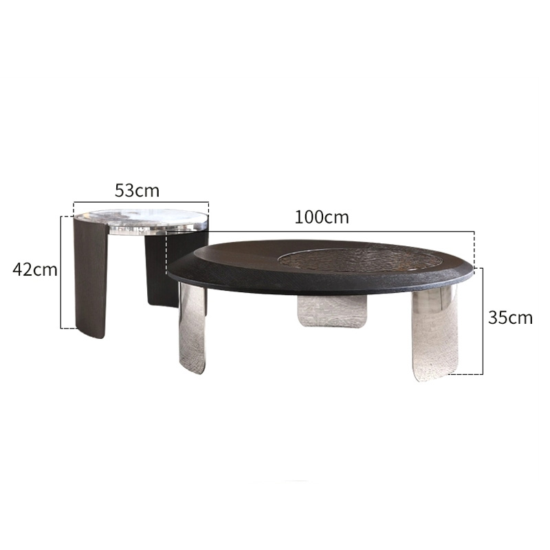 Modern Oval Coffee Table – Sleek Natural Stone and Stainless Steel Design