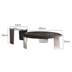 Modern Oval Coffee Table – Sleek Natural Stone and Stainless Steel Design