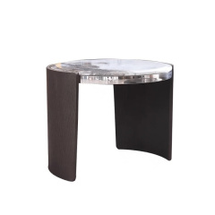 Modern Oval Coffee Table – Sleek Natural Stone and Stainless Steel Design