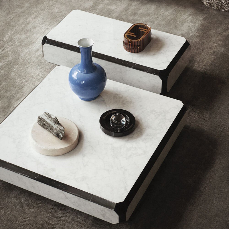 Modern stylish metal and marble finish rectangular coffee table suitable for home living room