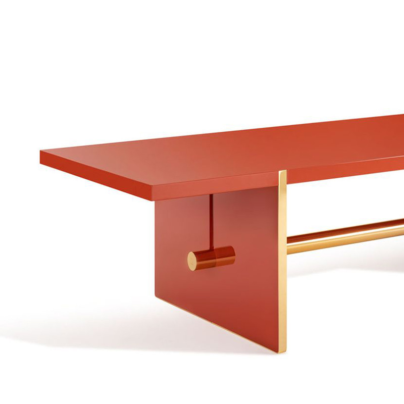 Modern Orange Rectangular Dining Table – Sleek Design with Sturdy Metal Legs