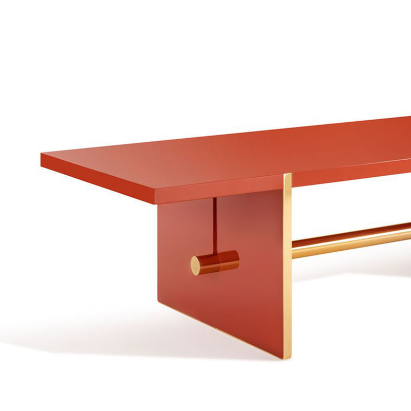 Modern Orange Rectangular Dining Table – Sleek Design with Sturdy Metal Legs