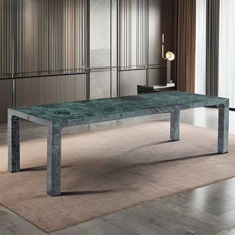 Modern Green Dining Table Sleek Rectangular Design with Elegant Metal Base