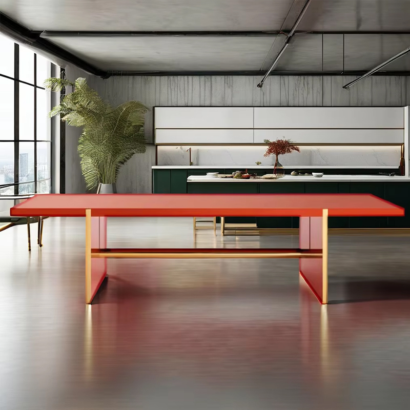 Modern Orange Rectangular Dining Table – Sleek Design with Sturdy Metal Legs