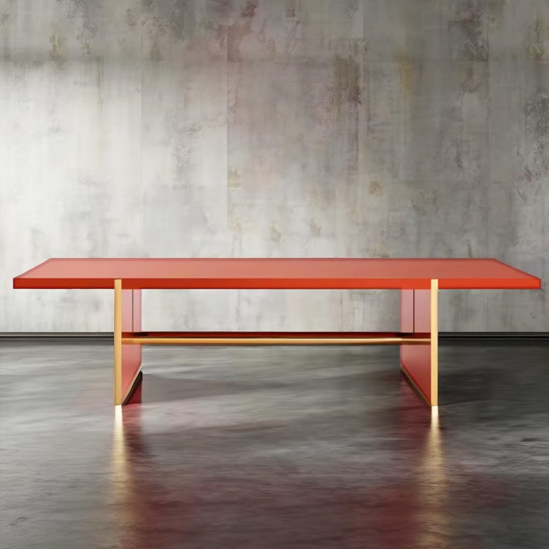 Modern Orange Rectangular Dining Table – Sleek Design with Sturdy Metal Legs