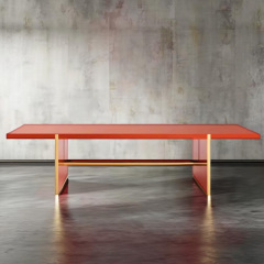 Modern Orange Rectangular Dining Table – Sleek Design with Sturdy Metal Legs