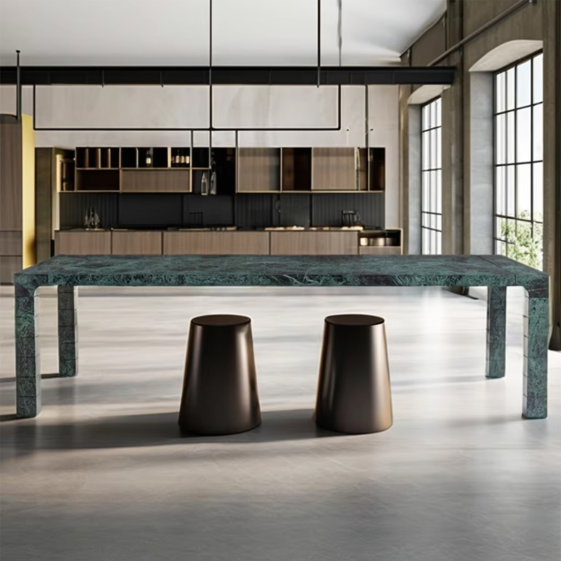 Modern Green Dining Table Sleek Rectangular Design with Elegant Metal Base