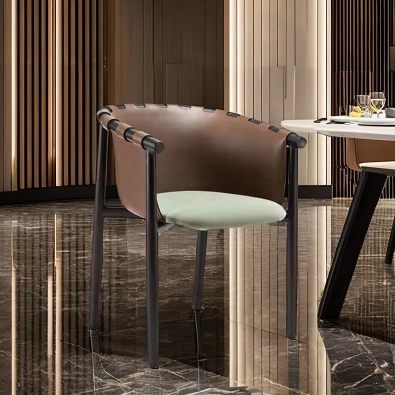 Modern Leather Armchair – Sleek Dining Chair with Elegant Metal Base