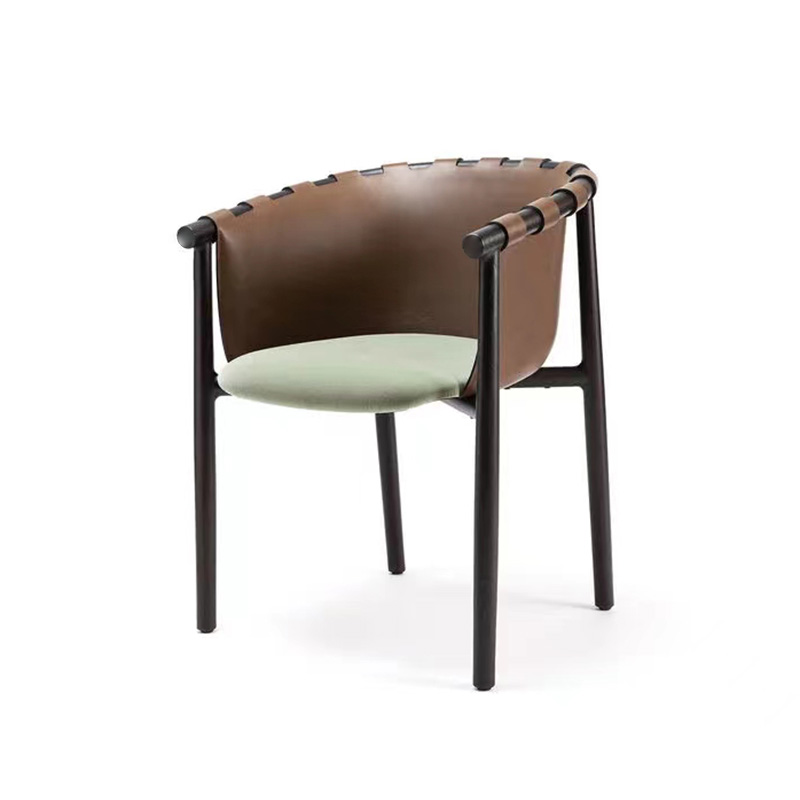 Modern Leather Armchair – Sleek Dining Chair with Elegant Metal Base