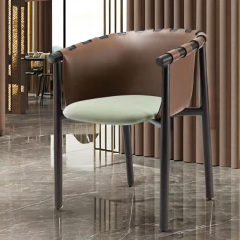 Modern Leather Armchair – Sleek Dining Chair with Elegant Metal Base