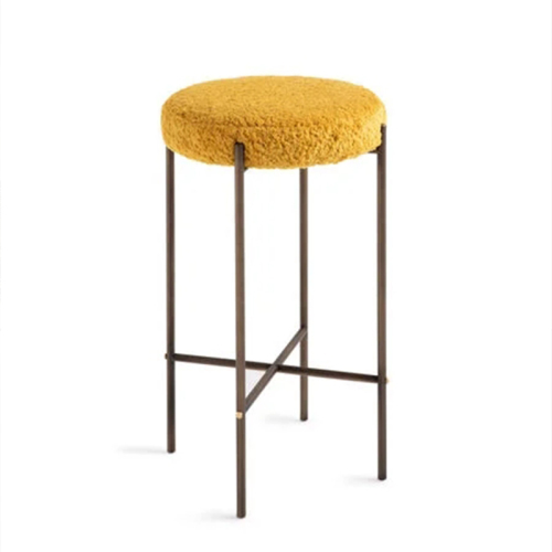 Modern Pink Stone Bar Stool – Elegant Design with Sleek Metal Base