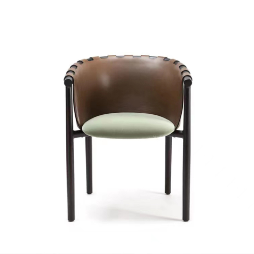 Modern Leather Armchair – Sleek Dining Chair with Elegant Metal Base