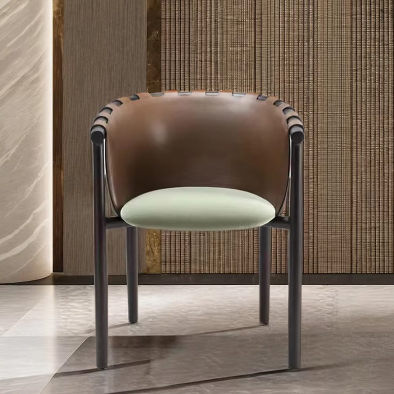 Modern Leather Armchair – Sleek Dining Chair with Elegant Metal Base