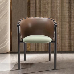 Modern Leather Armchair – Sleek Dining Chair with Elegant Metal Base