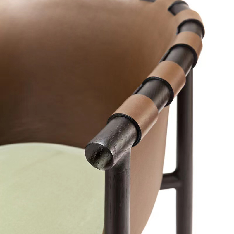 Modern Leather Armchair – Sleek Dining Chair with Elegant Metal Base