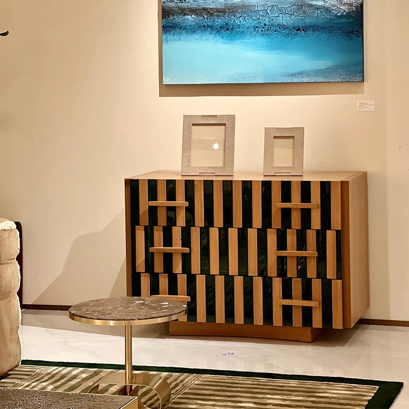 Modern Asymmetrical Stripe Hallway Cabinet – Unique Design with Ample Storage