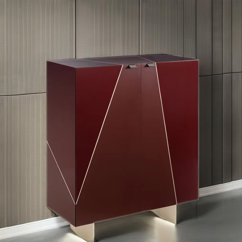 Modern Wood Veneer Shoe Cabinet – Stylish Design with Sleek Metal Legs