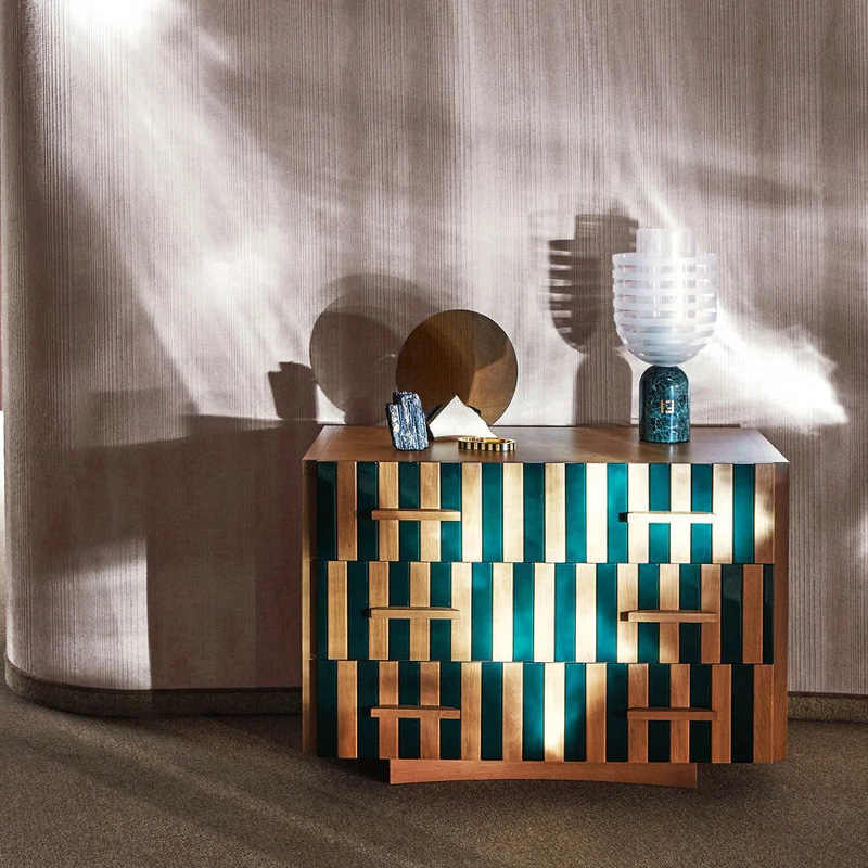 Modern Asymmetrical Stripe Hallway Cabinet – Unique Design with Ample Storage