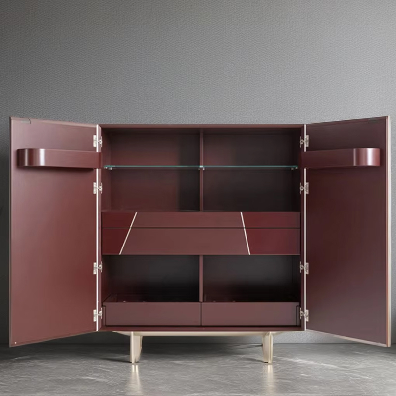 Modern Wood Veneer Shoe Cabinet – Stylish Design with Sleek Metal Legs