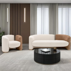 Modern Color-Block Sofa – Stylish Fabric Design for a Contemporary Living Room