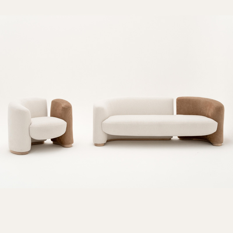 Modern Color-Block Sofa – Stylish Fabric Design for a Contemporary Living Room
