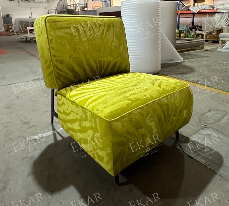 Chic Modern Lounge Chair with Brass and Embossed Fabric Design