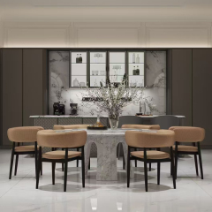 Modern Round Marble Dining Table – Elegant Design with Marble Base