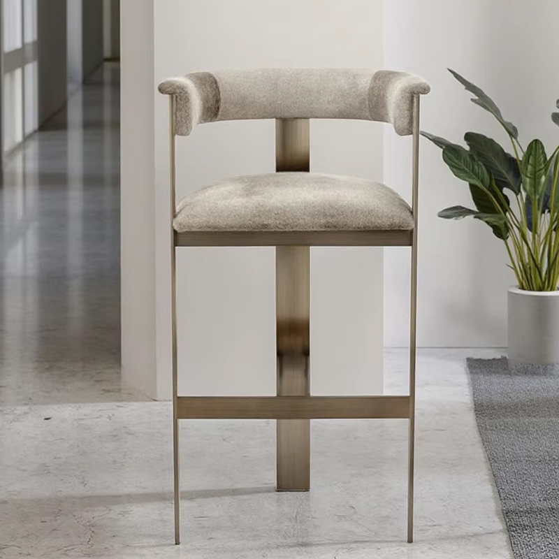 Modern Metal Frame Bar Stool with Soft Upholstered Seat for Dining and Kitchen Use
