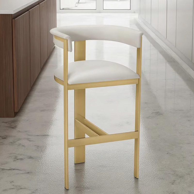 Modern Metal Frame Bar Stool with Soft Upholstered Seat for Dining and Kitchen Use