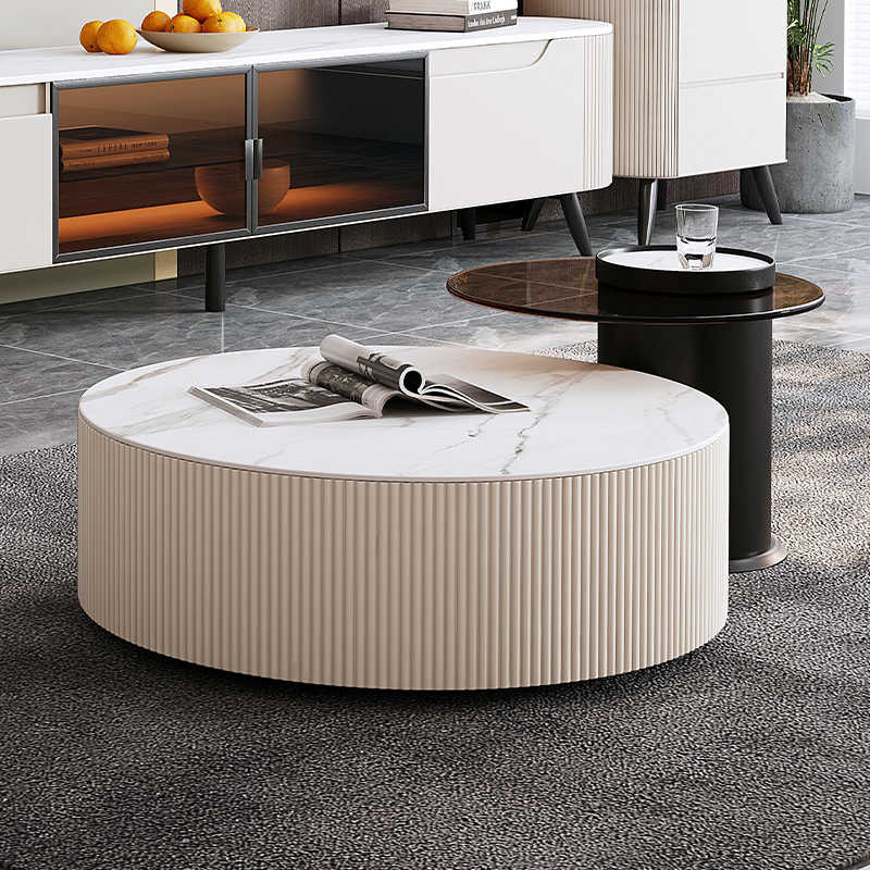 Modern Round Glass Coffee Table Set with Metal Frame for Living Room