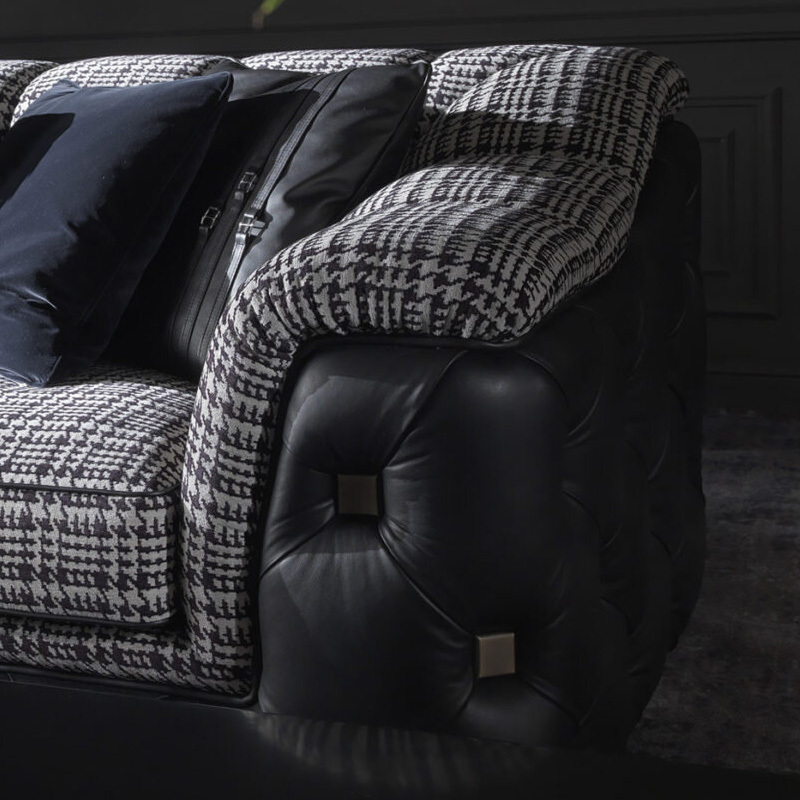 Modern Leather Three-Seater Sofa with Sleek Design for Living Room