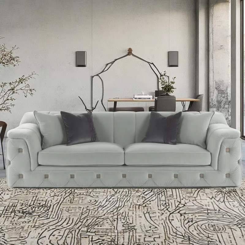 Modern Leather Three-Seater Sofa with Sleek Design for Living Room