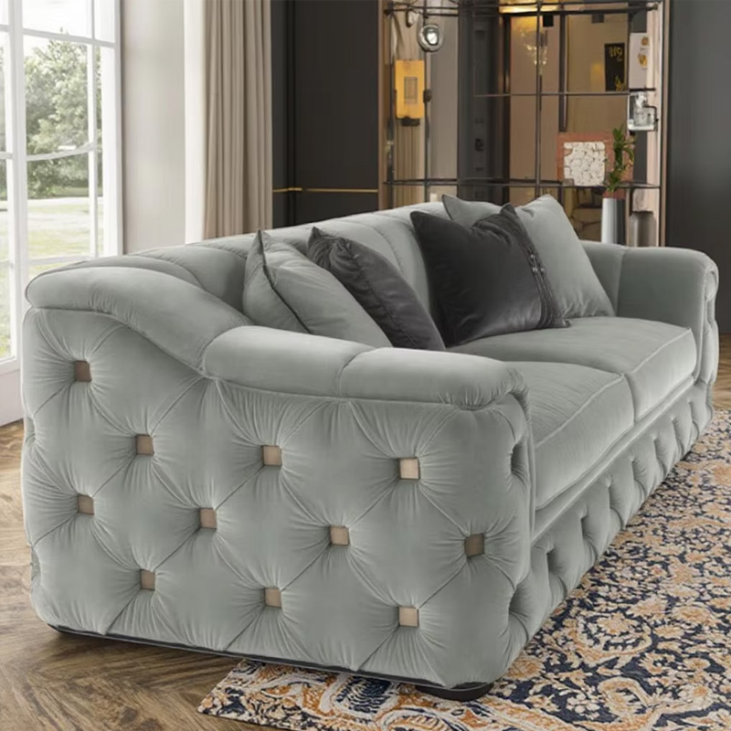 Modern Leather Three-Seater Sofa with Sleek Design for Living Room