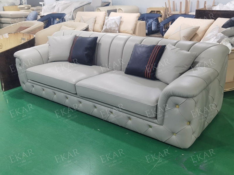Modern Leather Three-Seater Sofa with Sleek Design for Living Room