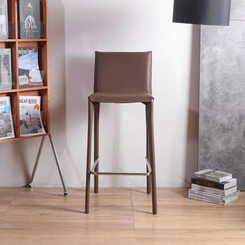 Modern Bar Stool with Leather Upholstery and Metal Frame