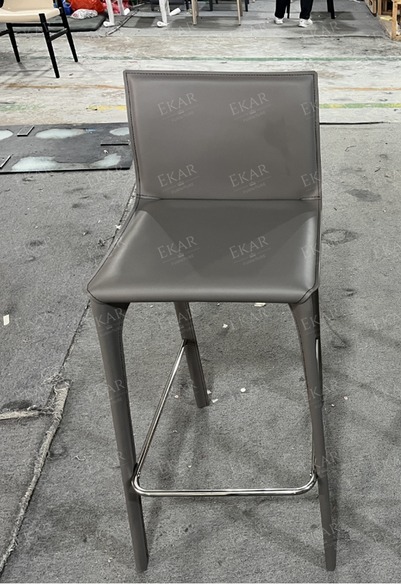 Modern Bar Stool with Leather Upholstery and Metal Frame