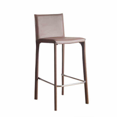 Modern Bar Stool with Leather Upholstery and Metal Frame