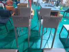 Modern Bar Stool with Leather Upholstery and Metal Frame