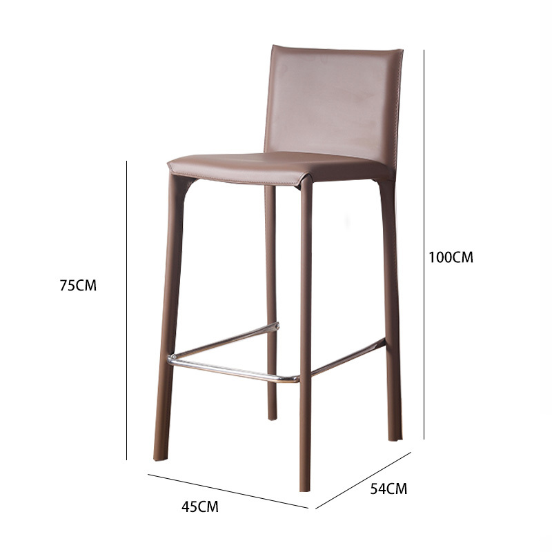 Modern Bar Stool with Leather Upholstery and Metal Frame