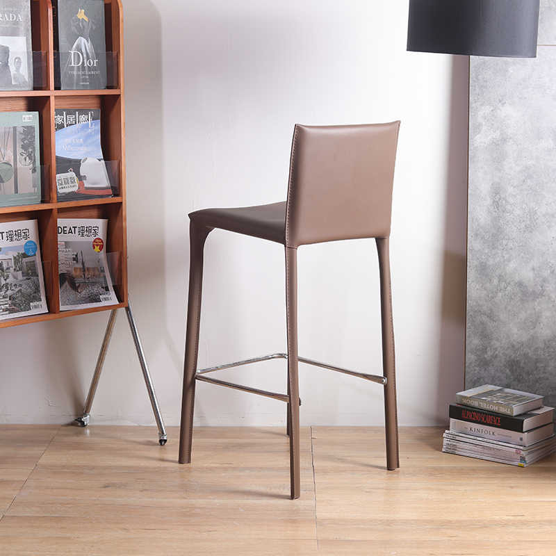 Modern Bar Stool with Leather Upholstery and Metal Frame