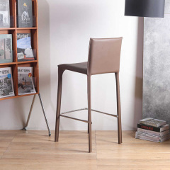 Modern Bar Stool with Leather Upholstery and Metal Frame