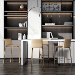 Modern Bar Stool with Leather Upholstery and Metal Frame