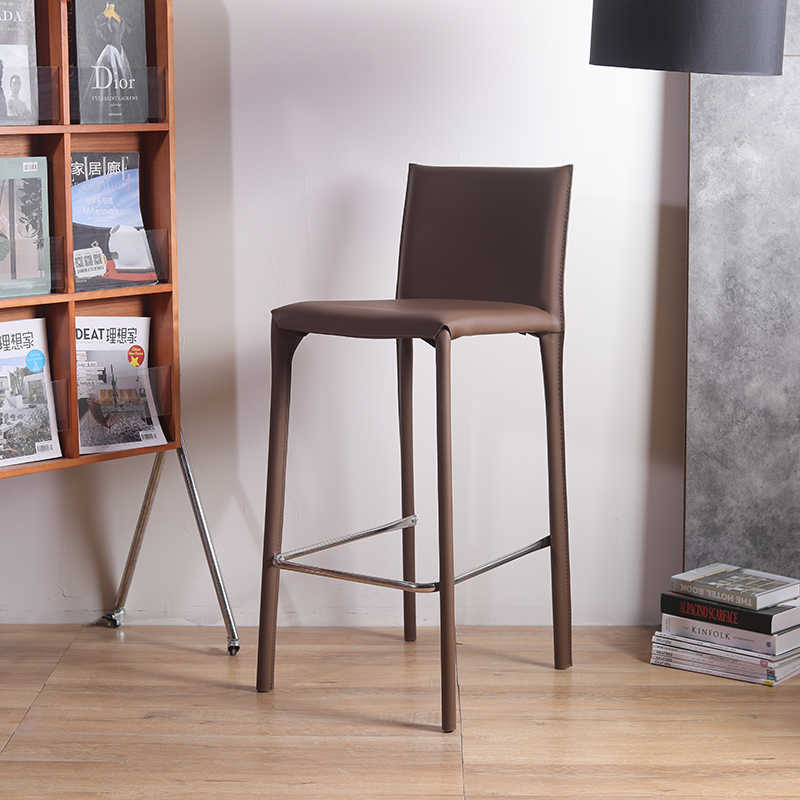 Modern Bar Stool with Leather Upholstery and Metal Frame