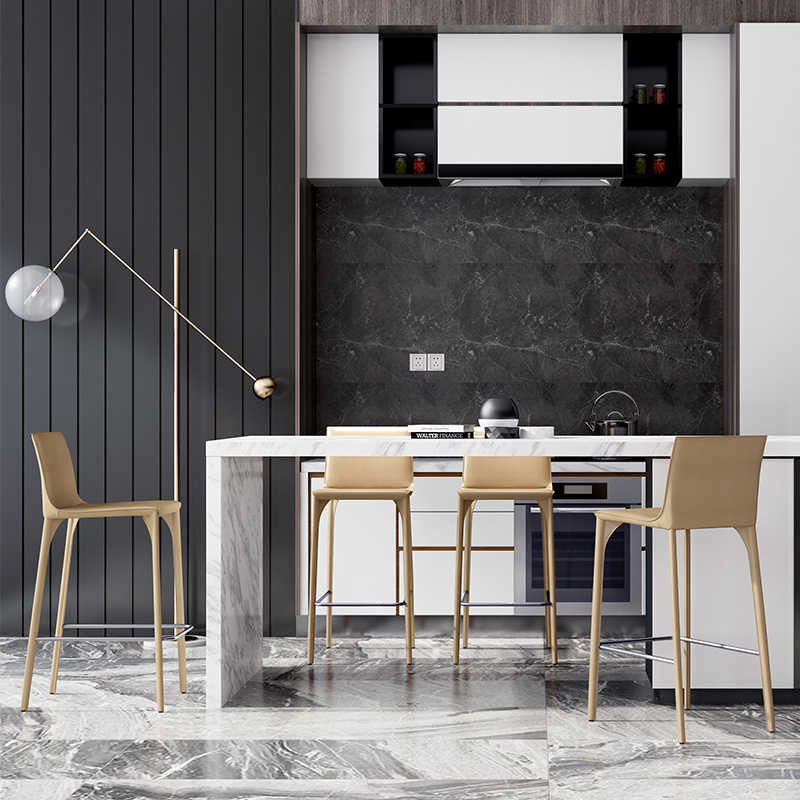 Modern Bar Stool with Leather Upholstery and Metal Frame