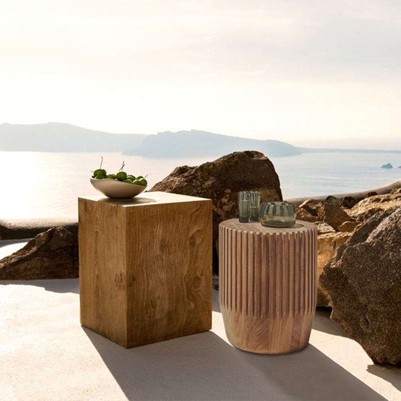 Modern Wooden Outdoor Round Stool for Patio and Garden Use