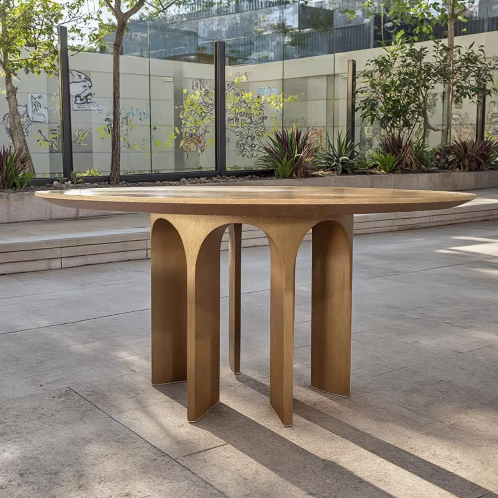 Modern Outdoor Wooden Round Dining Table for Patio and Garden