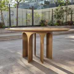 Modern Outdoor Wooden Round Dining Table for Patio and Garden